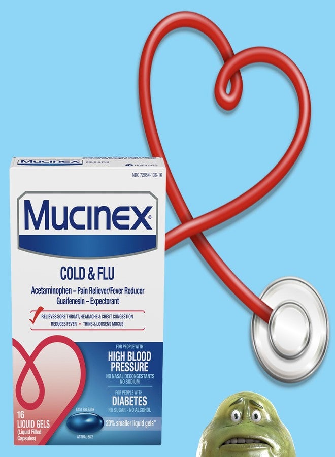 Mucinex Cold & Flu High Blood Pressure Liquid Gels, 16 ct. - Image 5